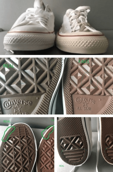Sole of original and fake Converse sneakers
