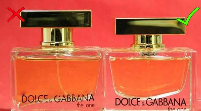 Kappe aus originalem Parfüm Dolce Gabbana und Fälschung