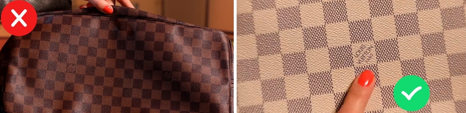 मूल लुई Vuitton बैग पर और नकली पर लोगो