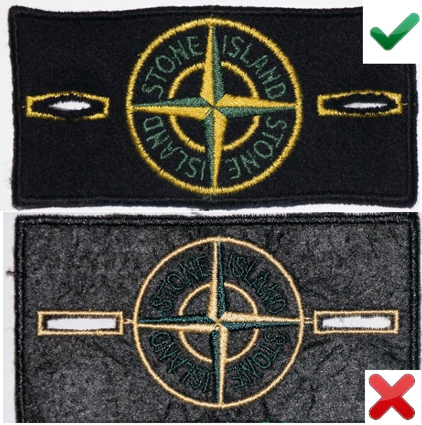 Patch on original Stone Island and fake